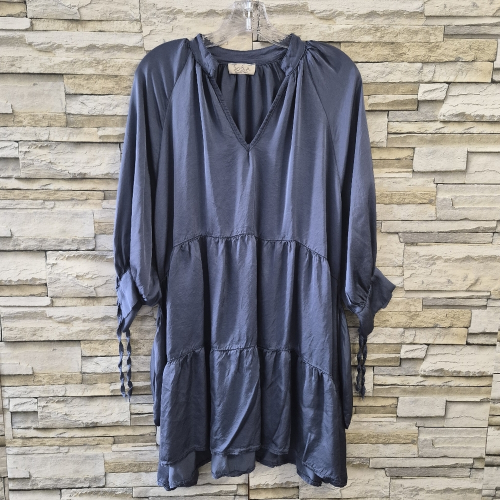 Sofia Made In Italy Dress Woman's L Blue Casual Boho Tunic